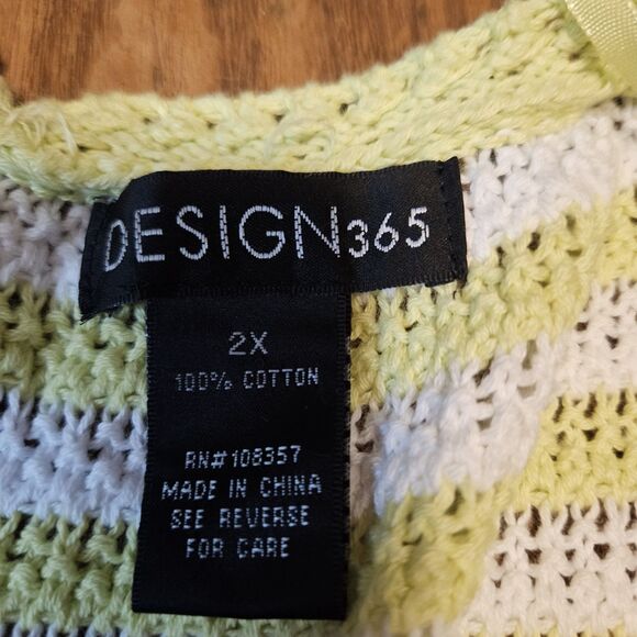 Women’s Sleeveless Lime Green And White Striped Knitted Top Design 365 Size 2x - Picture 3 of 6
